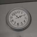 Plumeet Small Retro Wall Clock, 10'' Non Ticking Classic Silent Vintage Wall Clocks Decorative Kitchen Living Room Bedroom - Battery Operated, Silver