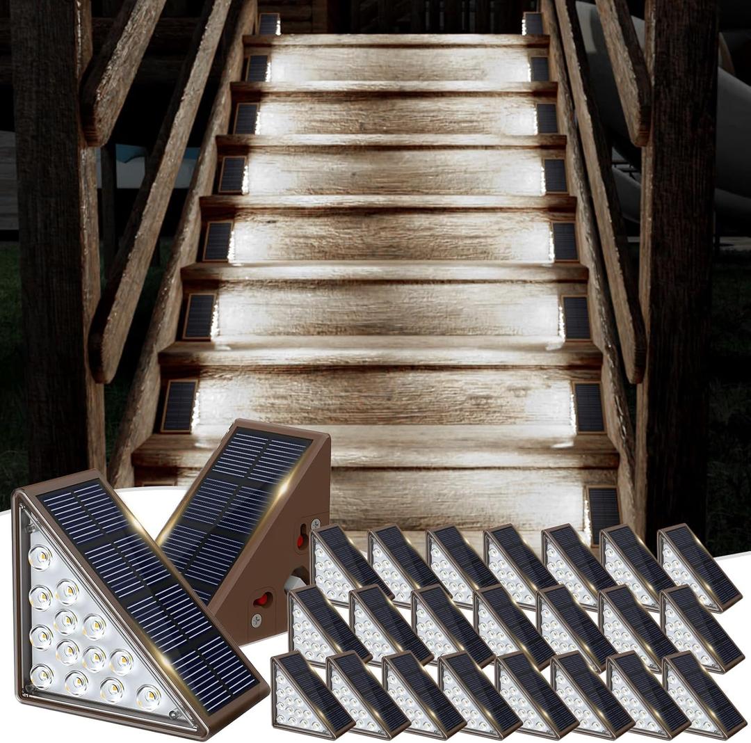 Solar Step Lights for Outside, 24-Pack Waterproof IP67 Deck Lights for Staircase, Patio, Front Step (Cool White)