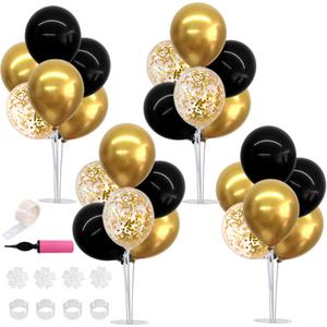 TONIFUL Graduation Decorations 2026 4 Set Black Gold Balloon Centerpieces for Table,Balloon Stand Kit for Black Gold Party Decor 40th 50th 60th 70th Birthday Decorations Anniversary