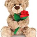 12'' Stuffed Teddy Bear Dolls with Rose, Soft Plush Animal Toys for Her/Girlfriend Lover Mom Kids Gifts Home Decor (Brown)