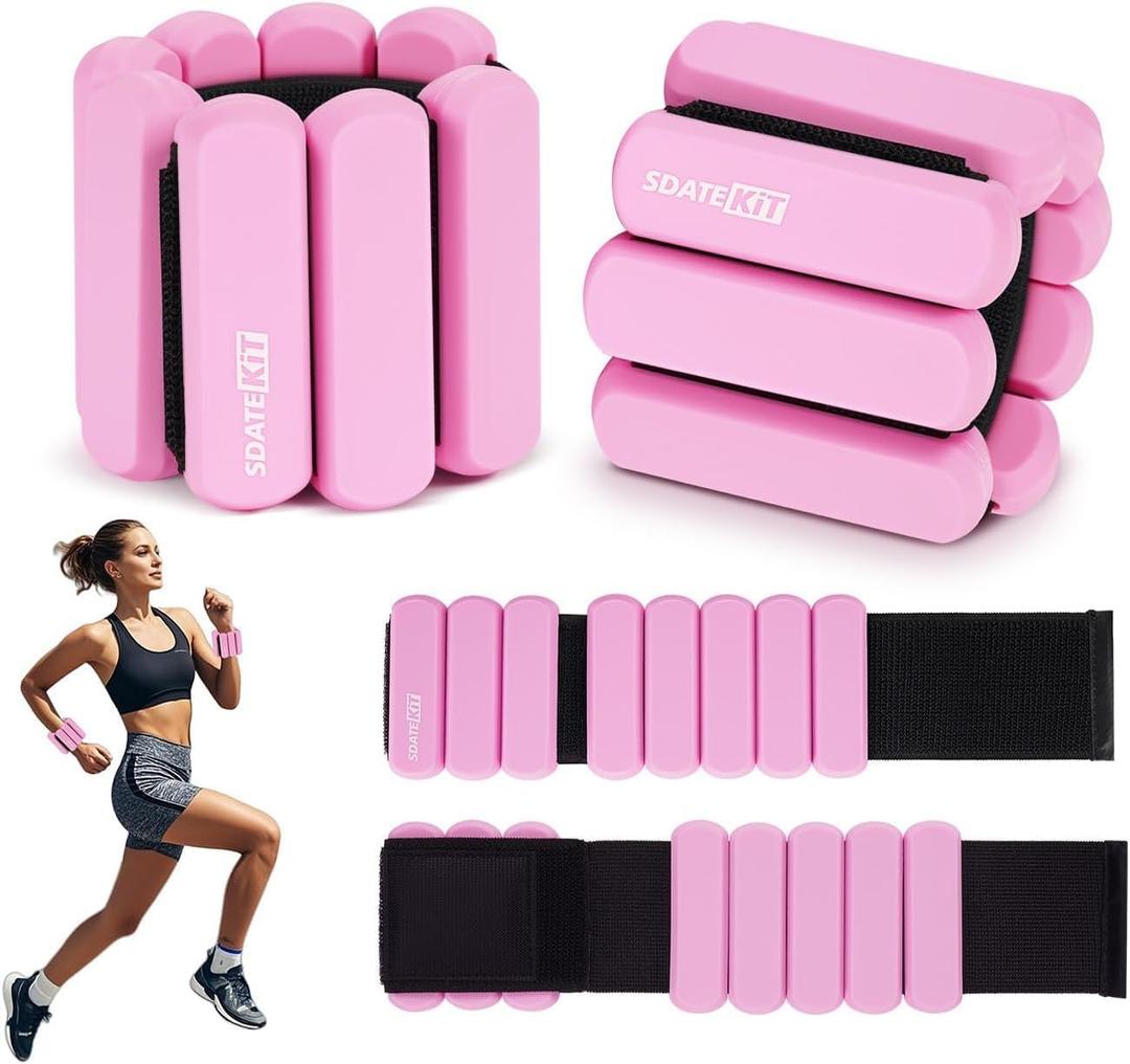 Wrist and Ankle Weights for Women & Men 2 Pack (1lb Each), Adjustable Silicone Weighted Bracelet for Pilates, Gym, Yoga, Cardio & Strength Training, Bala-Style Bangles Slip-Free Design (Pink)