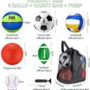 Realspring 6 Pcs Kids Sport Ball Set Includes Official Size Soccer, Basketball, Football, Volleyball, Playground Ball, Baseball with Bag & Pump Back to School Gift for Teens Outdoor Sport Play, 7.9"