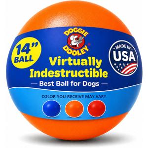 Doggie Dooley Virtually Indestructible Dog Ball - 14 Inch Hard Plastic Interactive Dog Toy for Large Breeds Over 75+ lbs - Built for Herding & Push Play - Floats in Water, Made in USA - Orange