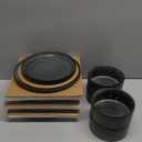 Famiware Star Dinnerware Set, Plates and Bowls Sets for 4 (12pcs), Ribbed Stoneware Dishes - Chip & Scratch Resistant, Microwave & Dishwasher Safe, Deep Forest