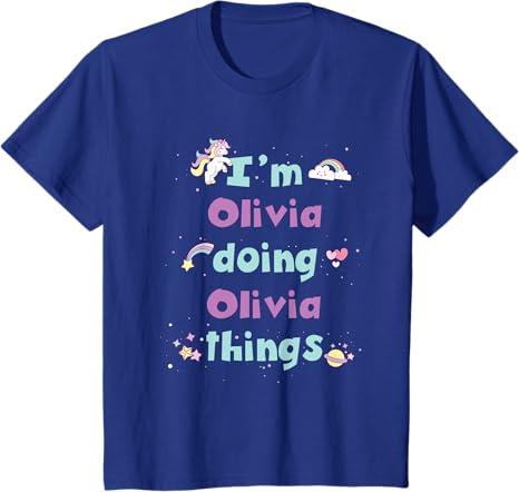 Kids Cute Olivia Personalized First Name Girls T-Shirt