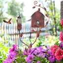 49" Bird Houses for Outside with Pole, Outdoor Metal Birdhouse with Mesh Feeder for Patio, Yard, Garden(Antique Bronze)