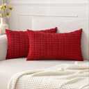 MIULEE Pack of 2 Red Corduroy Decorative Lumbar Pillow Covers 20x12 Inch Soft Boho Striped Throw Pillow Covers Modern Farmhouse Home Decor for Sofa Living Room Couch Bed