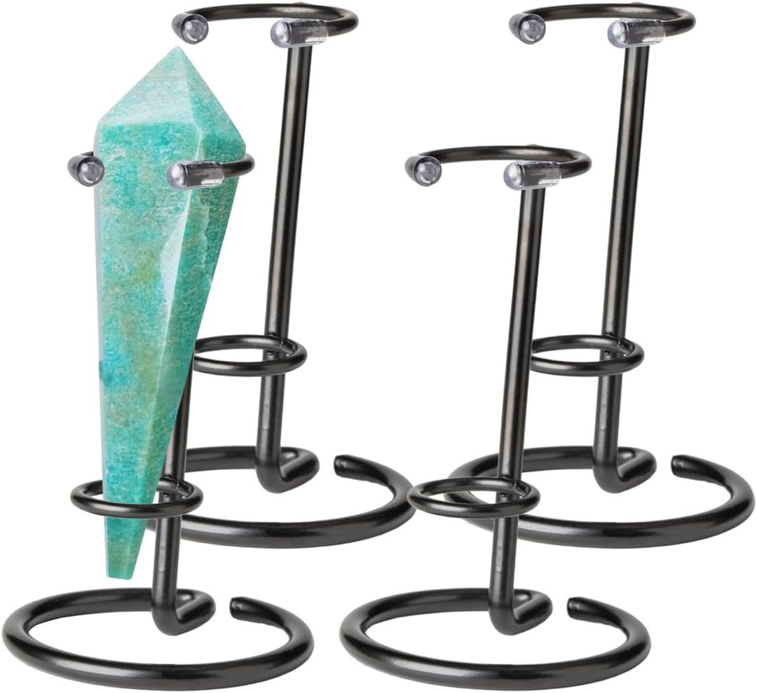 4 Pcs Crystal Wand Stand, 4" L x 4" W x 5.12" H in Mineral Display Stand, Small Iron Crystal Stands for Display (Black, Large)