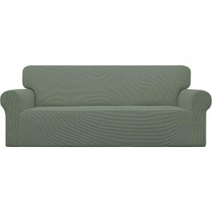 Easy-Going Stretch Sofa Slipcover 1-Piece Sofa Cover Furniture Protector Couch Soft with Elastic Bottom for Kids, Polyester Spandex Jacquard Fabric Small Checks (Sofa, Greyish Green)