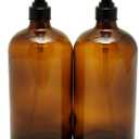 Vivaplex, 2, Large, 32 oz, Empty, Amber Glass Bottles with Stainless Steel, Matte Black, Lotion Pumps