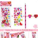 28 Pack Valentines Day Classroom Exchange Gift for Kids with Stationery Set Assorted Valentines Day Cards for Kids School Valentines Party Favors for Class with Goodie Bag, Pencils, Stickers, Erasers