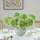 mizii 4Pcs Green Artificial Hydrangea Flowers Large Fake Silk Hydrangea Flower with Leaves Stems Realistic Faux Hydrangeas Decorations for Wedding Table Centerpieces Vase Home Decor (Light Green)