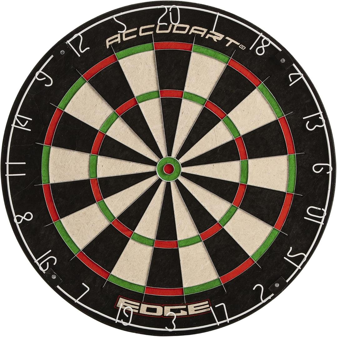 Accudart Edge Bristle Dartboard Premium Brazilian Sisal, RazorThin Spider, Rotating Metal Number Ring, Increased Playing Area, Super Thin Bullseye Ideal for SteelTip Darts