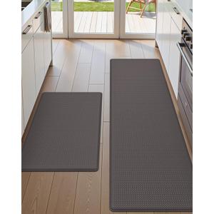 DEXI Kitchen Floor Mats 17"x29"+17"x59" Cushioned Anti Fatigue Standing Runner Rug Waterproof, Comfort Memory Foam Polyvinyl Chloride Padded for Front Sink Laundry, Dark Taupe