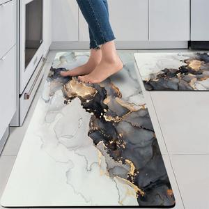 Mrcrypos 2 Pieces Luxury Black and Gold Marble Kitchen Mats PVC Leather Waterproof Non Slip Cushioned Standing Mats Anti Fatigue Kitchen Comfort Mats for Floor,Sink,Laundry,Office 17"x29"+17"x47"