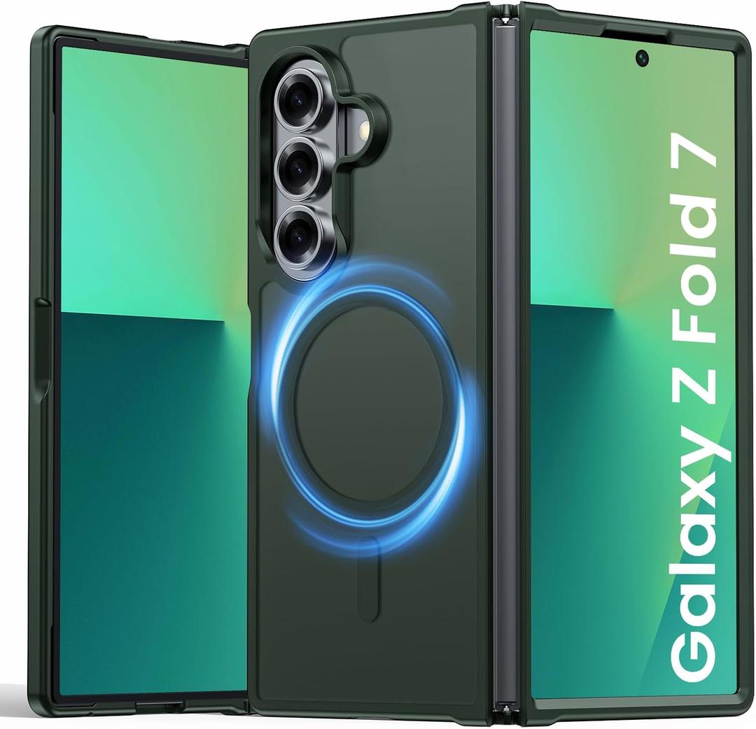 Magnetic for Galaxy Z Fold 7 Case, Compatible with MagSafe [No Screen Protector] [Military-Grade Protection] Translucent Matte Shockproof Slim Phone Case for Samsung Z Fold 7 (Green)