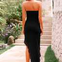 PRETTYGARDEN Womens Spring Cocktail Dresses 2026 Strapless Bodycon Ruffle Elegant Summer Wedding Guest Graduation Midi Dress (Black, L)