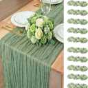 10 Pack Sage Green Spring Cheesecloth Table Runner, 120 Inch Boho Gauze Table Runners, Rustic Sheer Cheese Cloth Table Runners for Wedding, Baby Shower, Birthday Party, Home Decor