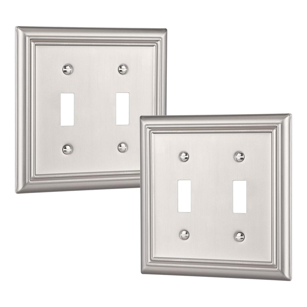DEWENWILS Double Toggle Wallplates, Brushed Nickel Light Switch Covers, Heavy Duty Matel Material, Pack of 1