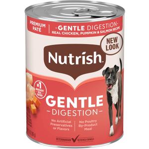 Nutrish Gentle Digestion Real Chicken, Pumpkin & Salmon Recipe Premium Pat Wet Dog Food, 13 oz. Can, Packaging May Vary (Rachael Ray Nutrish) BB Date Aug 15 27