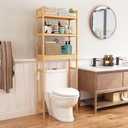 HITOMEN Over The Toilet Storage Cabinet, Bamboo Adjustable 3-Tier Above Toilet Shelf, Stable Freestanding Above Toilet Organizer with 3 Hooks for Bathroom Restroom Laundry Balcony, Natural 67" H