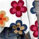 Women's Graphic Crewneck Sweatshirts Floral Long Sleeve Pullover Tops Cute Fall Clothes (White, S)