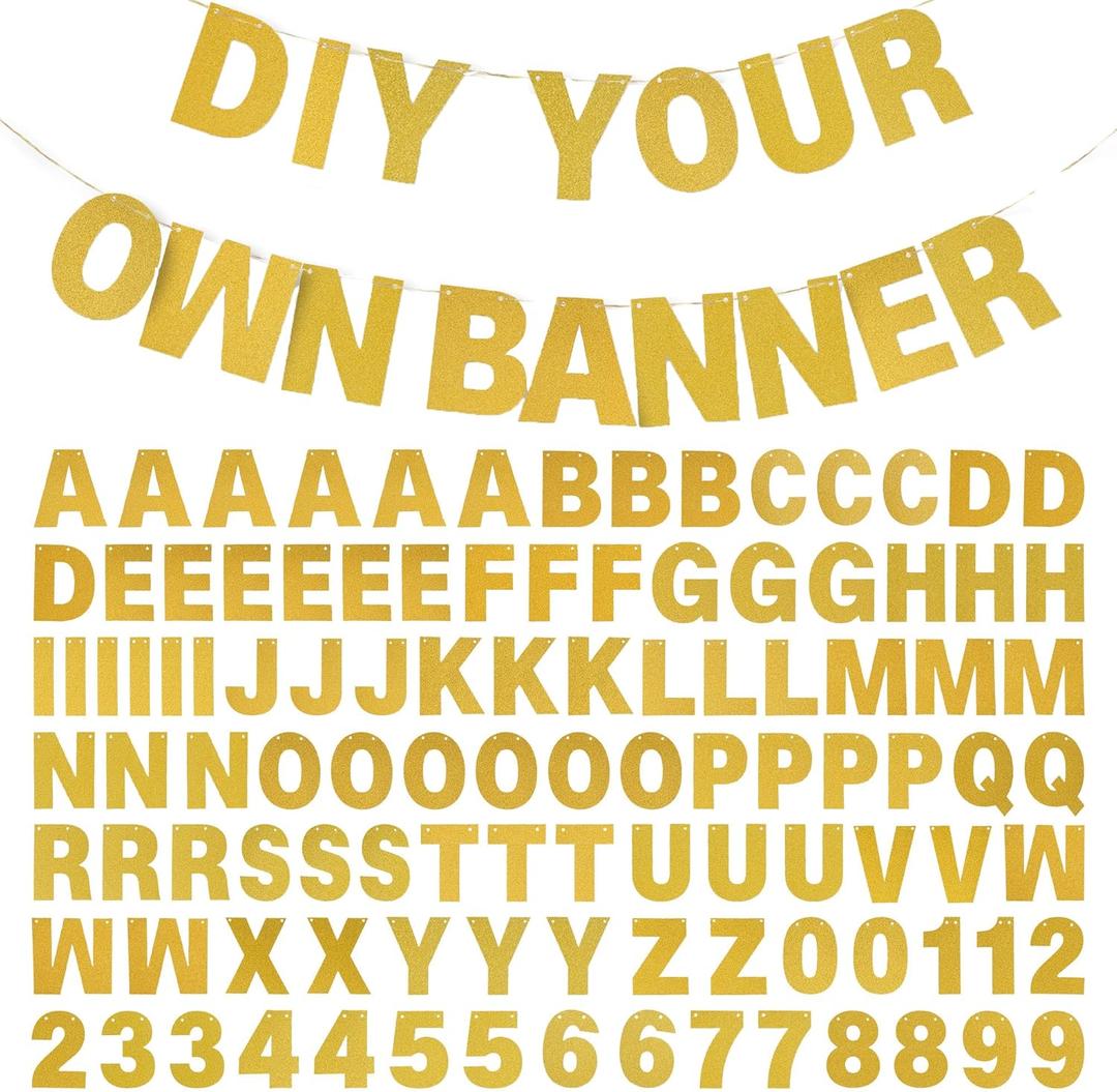 DIY Banner Kit with Letters Glitter Banner Letters Customizable Birthday Banners Graduation Banner Custom Party Hanging Banner for Graduation Wedding Party Baby Shower Decoration(Gold)