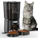 Petrice Automatic Cat Feeder for 2 Cats, 6L/25 Cups Cat Food Dispenser Programmable 30 Portions 6 Meals per Day, Timed Pet Feeder for Kitty Small Dogs with 10S Voice Record, Easy Setup, Black