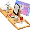 Bathtub Tray - Bath Tray Expandable - Bath Tub Tray Table for Bathtub, Ajustable Size, Fits Most Tubs (Natural Bamboo Wood)