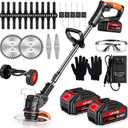 Electric Weed Wacker Cordless Weed Eater Battery Powered with 5 Types Blade, 3 in 1 Cordless Grass Trimmer/Brush Cutter with 2X 21V 4.0Ah Batteries for Lawn, Garden (Orange)