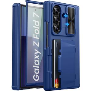 for Samsung Galaxy Z Fold 7 Case Wallet, Built-in & Camera Cover & Card Holder & Hinge Protection & Screen Protector, Rugged Full Body Protective Phone Case for Galaxy Z Fold 7 2025, Blue