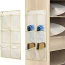 Wall Mounted Shoes Rack 2Pack/Can Store 6Pairs of Sneakers,with Sticky Hanging Mounts, Shoes Holder Storage Organizer Shelf,Door Shoe Hangers (SM06-Beige-2)