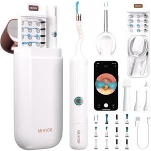 Ear Wax Removal Tool Camera with HD Visual Otoscope, FSA HSA Eligible Items，Smart WiFi Earwax Cleaner Kit, Safe Silicone Flexible Scoops & Tweezers Tools for Adults & Kids (white-01)