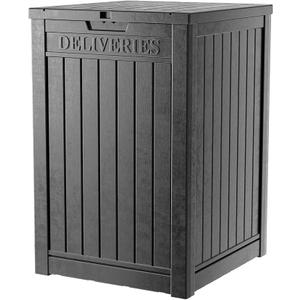 Outdoor Package Delivery Box, 48-Gallon Lockable Storage Box, Large Double-Walled Resin Weatherproof Deck Box for Porch and Patio (Black)