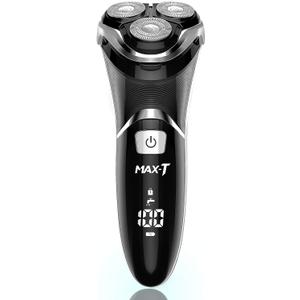 Men's Electric Shaver - MAX-T Corded and Cordless Rechargeable 3D Rotary Shaver Razor for Men with Pop-up Sideburn Trimmer Wet and Dry, IPX7 Waterproof, Plug & Play (Black)
