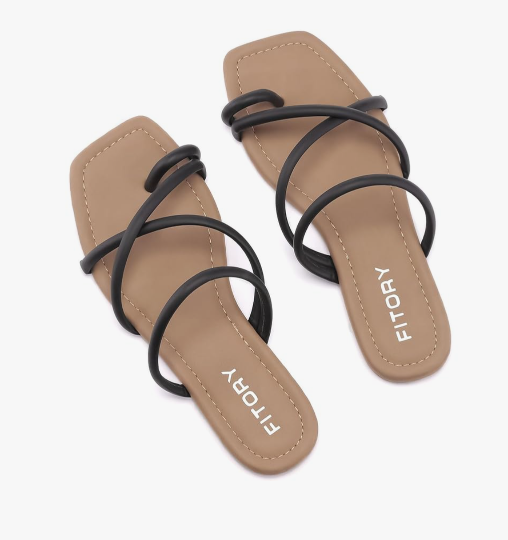 FITORY Women's Slide Sandals Flat Toe Ring Thongs with Cross Strap for Summer Size Size 8
