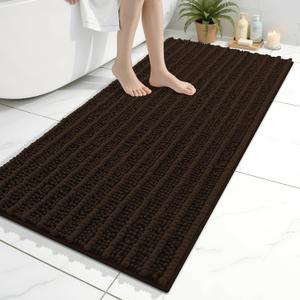 Arotive Luxury Bathroom Rugs 45x27, Extra Soft Thick Absorbent Shaggy Chenille Bath Rugs, Non-Slip Machine Wash Dry, Bath Mats for Bathroom Floor, Tub and Shower, Home Decor Accessories, Brown