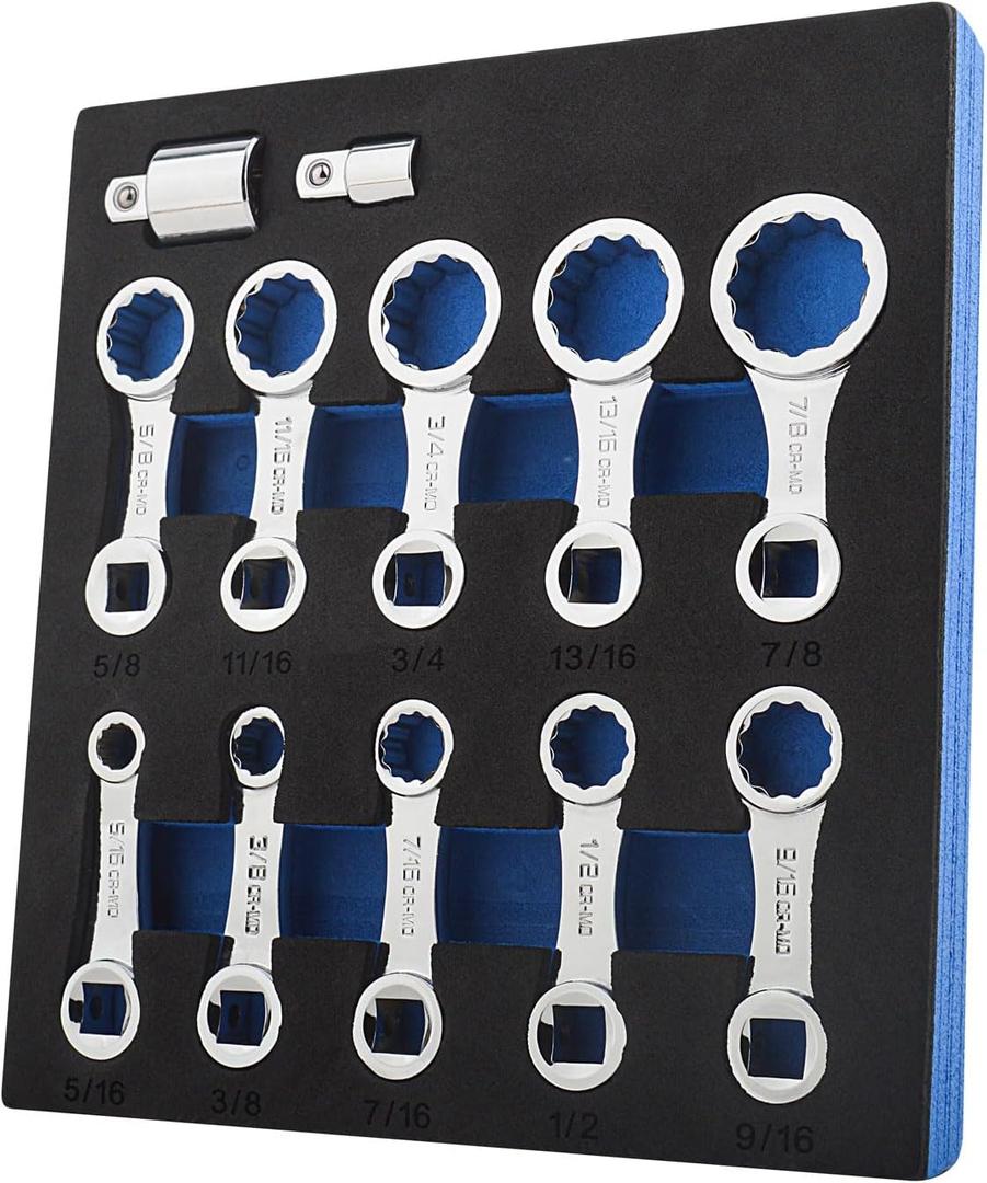 Gunpla 12pcs Torque Adapter Set, SAE 12 Point Fastener 3/8 inch Wrench Torques Adaptor Extension 42 Chrome Molybdenum Steel 5/16  3/8 inch Calculation Adjustment Calibration Tools Kit in Storage Case