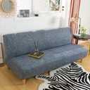 MIFXIN Stretch Armless Sofa Cover Futon Slipcover Elastic Spandex Folding Sofa Bed Non-Armrest Couch Cover Furniture Protector for Foldable Sofa Without Armrests (Linen Blue) 70.8-82.6 inch
