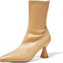 Coutgo Womens Ankle Boots Pointed Toe Low Kitten Heel Side Zipper Office Dress Fall Booties Shoes (7, Khaki)