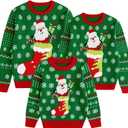 Simplee kids Family Matching Christmas Sweaters Xmas Print Ugly Funny Jumper Holiday Pullover Tops (Green)