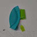 Clip On Kitchen Food Strainer for Spaghetti, Meat, Pasta, & Ground Beef Grease, Colander & Sieve Snaps or Clips Onto Bowls, Pots & Pans Includes Silicone Drainer, Brush & Garlic Peeler (Aqua)