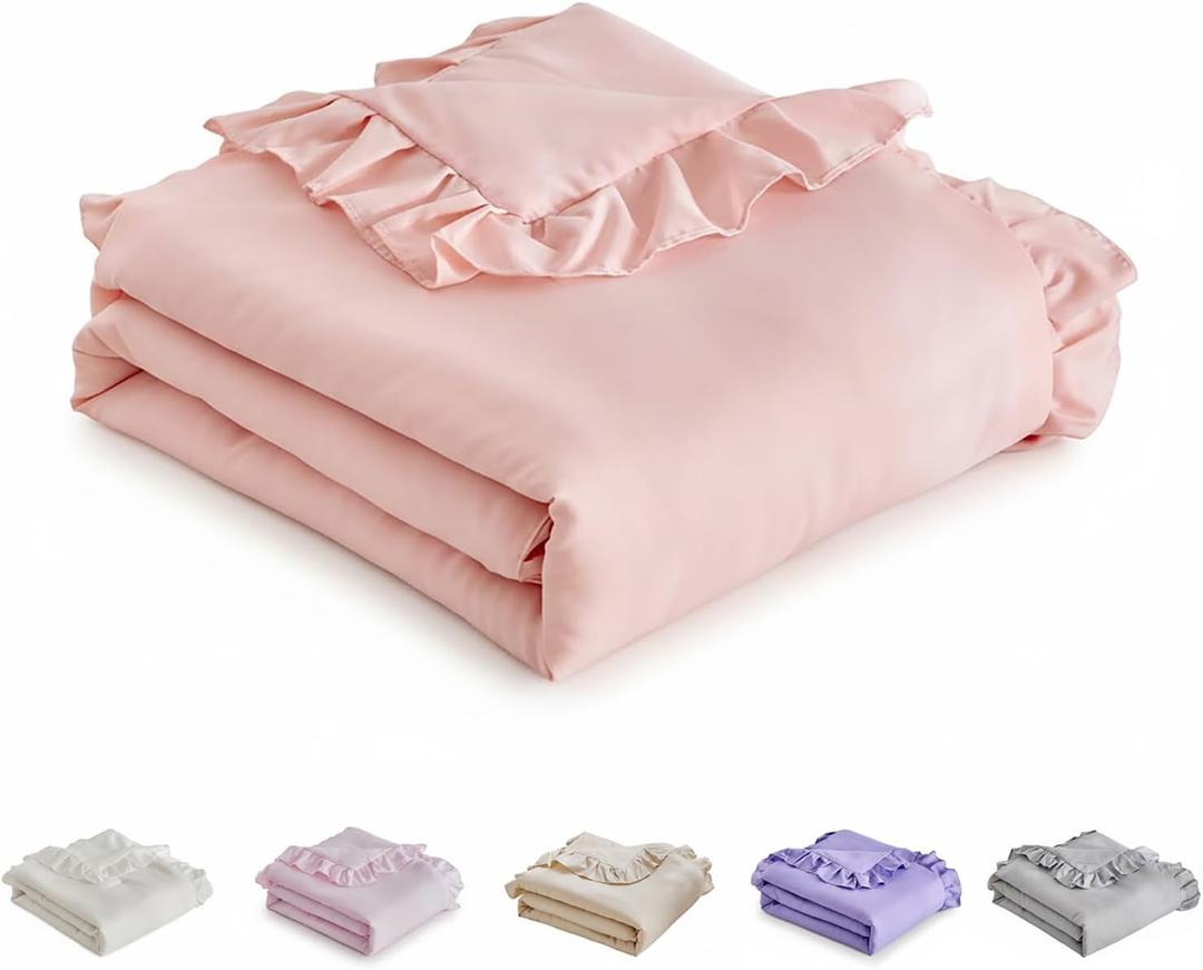 Ruffled Toddler Blanket Ruffle Comforter for Baby Toddler Girls, Soft Cozy Cute Quilted Blanket Breathable Microfiber Comfortable Down Alternative Small Size Quilt with Ruffle - 39"x 47" Light Pink