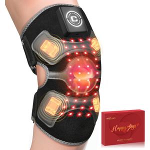 CRAZYTECH 3D Red Light Therapy Knee Brace - FSA Eligible HSA Cordless 5000mAh Knee Massager with 4 Vibration Areas, 660nm&850nm, Near Infrared Light Heated Device for Knee Elbow Shoulder Pain