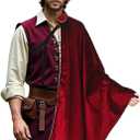 Medieval Shoulder Cape Renaissance Velvet Cloak Vintage Costume Viking Capelet for Halloween Ren Faire Cosplay (Red)