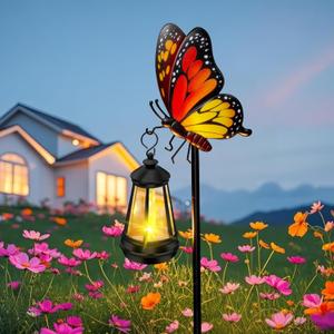 Solar Lights Outdoor Waterproof Butterfly Garden Decor,32.28in Garden Butterfly Stakes with Solar Lights,Birthday Gifts for Women Mom,Metal Decorative Lights for Yard Art Outside Patio Porch Lawn