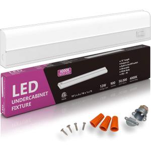 Hardwired LED Under Cabinet Task Lighting - 12 Watt, 18", Dimmable, CRI>90, 4000K (Cool White), Wide Body, Long Lasting Metal Base with Frost Lens