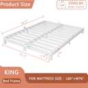 4 Inch White King Size Bed Frame, Metal King Bed Frame with Round Corner Design, No Box Spring Needed, Heavy Duty Steel Platform Support, Baby & Pet Friendly, Anti-Slip Baffles, Noiseless