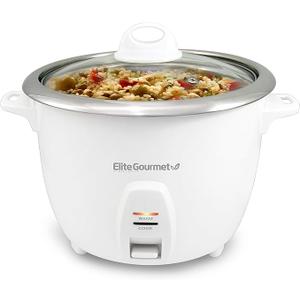 Elite Gourmet ERC-2010 Electric Rice Cooker with Stainless Steel Inner Pot Makes Soups, Stews, Grains, Cereals, Keep Warm Feature, 10 Cooked (5 Cups Uncooked), White