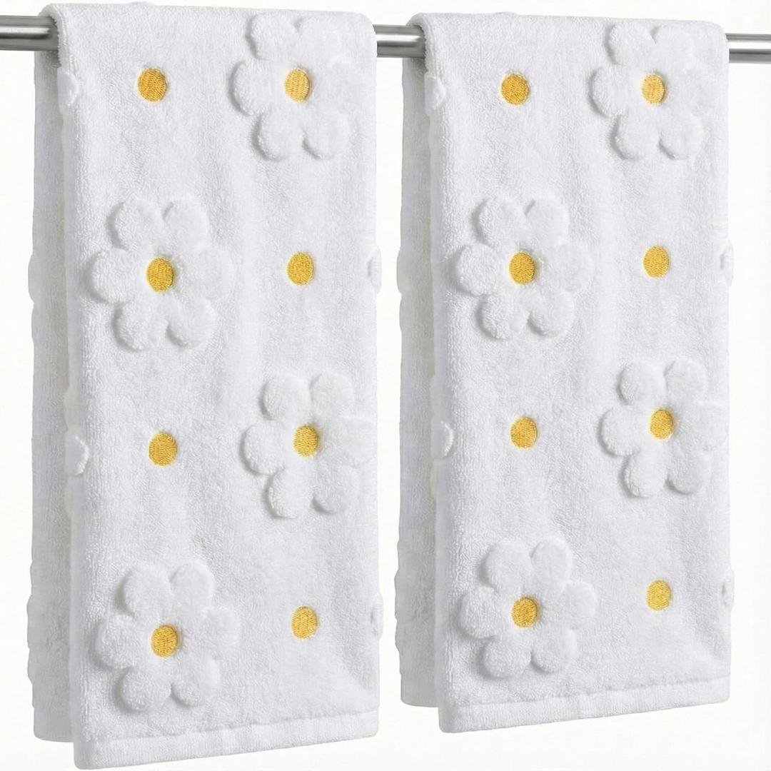 Mindsoft 2 Pcs Daisy Hand Towels for Bathroom Coquette Hand Towels 100% Cotton Absorbent Decorative Jacquard Weave Bath Decor Preppy Kitchen Decor Gift(Yellow)